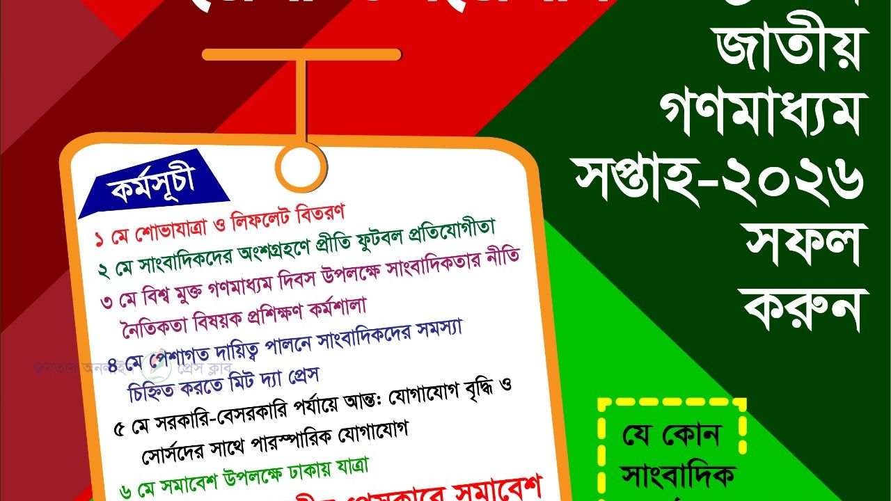 সাংবাদিক সুরক্ষা আইন ও ‘জাতীয় গণমাধ্যম সপ্তাহ’কে রাষ্ট্রীয় স্বীকৃতি আজ সময়ের দাবী